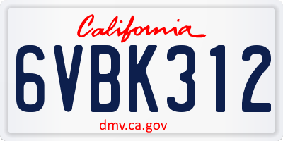CA license plate 6VBK312
