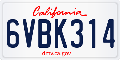 CA license plate 6VBK314