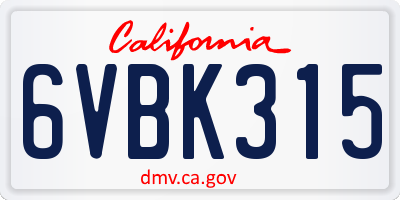 CA license plate 6VBK315