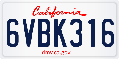 CA license plate 6VBK316