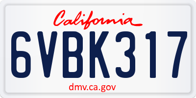 CA license plate 6VBK317