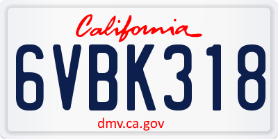 CA license plate 6VBK318
