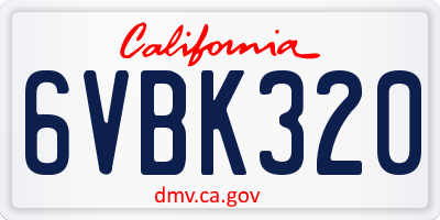 CA license plate 6VBK320