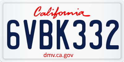 CA license plate 6VBK332