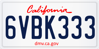 CA license plate 6VBK333