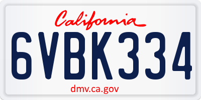 CA license plate 6VBK334