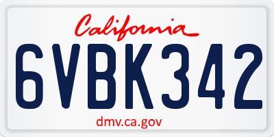 CA license plate 6VBK342