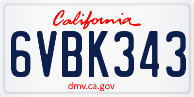 CA license plate 6VBK343