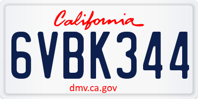 CA license plate 6VBK344