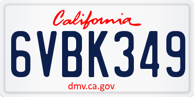 CA license plate 6VBK349
