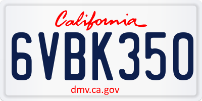 CA license plate 6VBK350