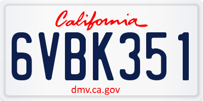 CA license plate 6VBK351