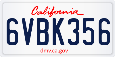 CA license plate 6VBK356