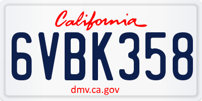 CA license plate 6VBK358