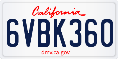 CA license plate 6VBK360