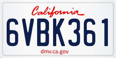 CA license plate 6VBK361