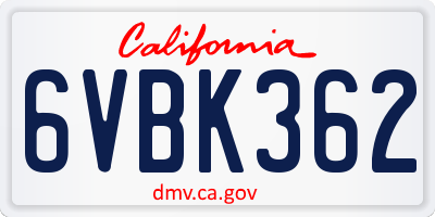 CA license plate 6VBK362