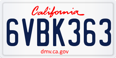 CA license plate 6VBK363