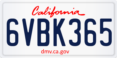 CA license plate 6VBK365