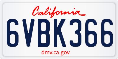CA license plate 6VBK366