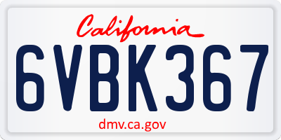 CA license plate 6VBK367