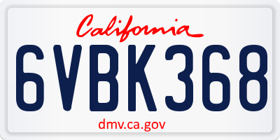 CA license plate 6VBK368