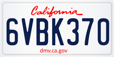 CA license plate 6VBK370