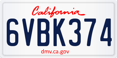 CA license plate 6VBK374