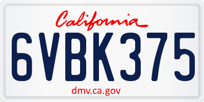 CA license plate 6VBK375