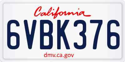 CA license plate 6VBK376