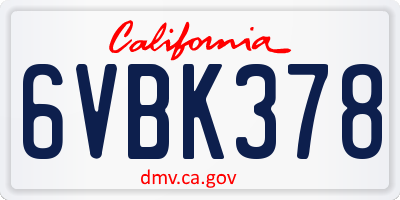 CA license plate 6VBK378
