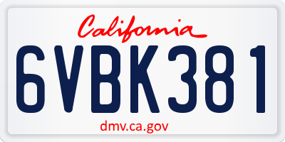 CA license plate 6VBK381