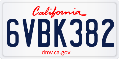 CA license plate 6VBK382