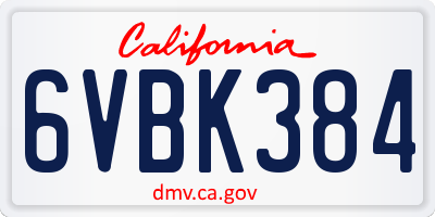 CA license plate 6VBK384