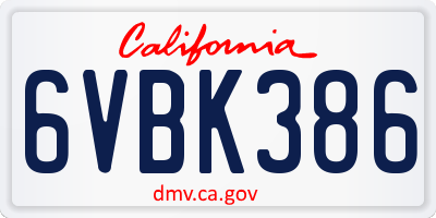 CA license plate 6VBK386