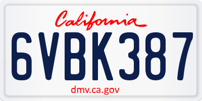 CA license plate 6VBK387