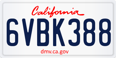 CA license plate 6VBK388