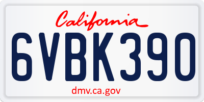 CA license plate 6VBK390