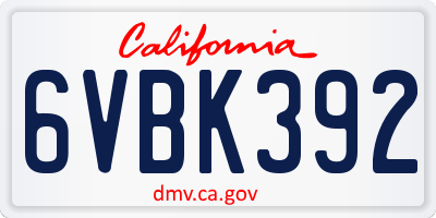 CA license plate 6VBK392