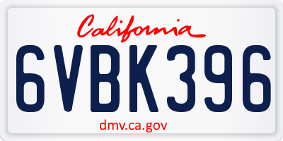 CA license plate 6VBK396