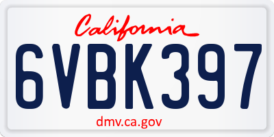 CA license plate 6VBK397