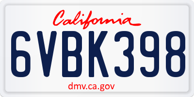 CA license plate 6VBK398