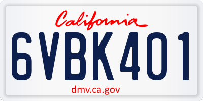 CA license plate 6VBK401