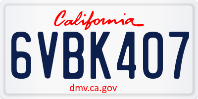CA license plate 6VBK407