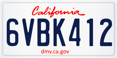 CA license plate 6VBK412