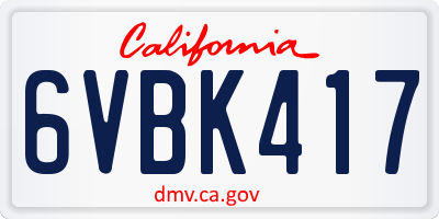 CA license plate 6VBK417