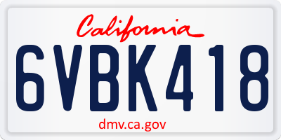 CA license plate 6VBK418