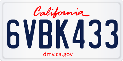 CA license plate 6VBK433