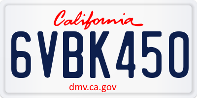 CA license plate 6VBK450