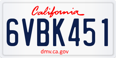 CA license plate 6VBK451